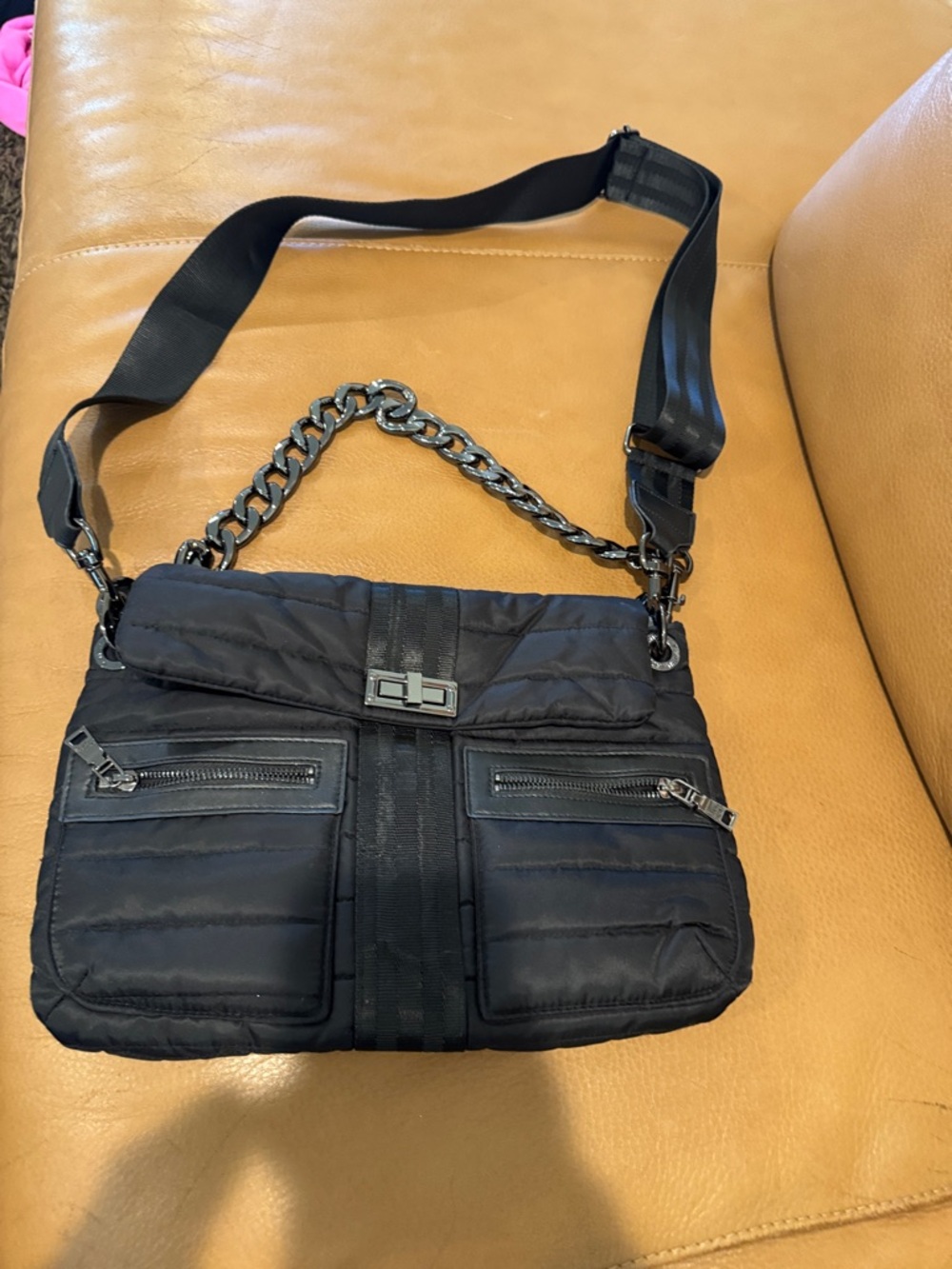 THINK ROYLN The Nottinghill Shoulder Bag Black Quilted Nylon